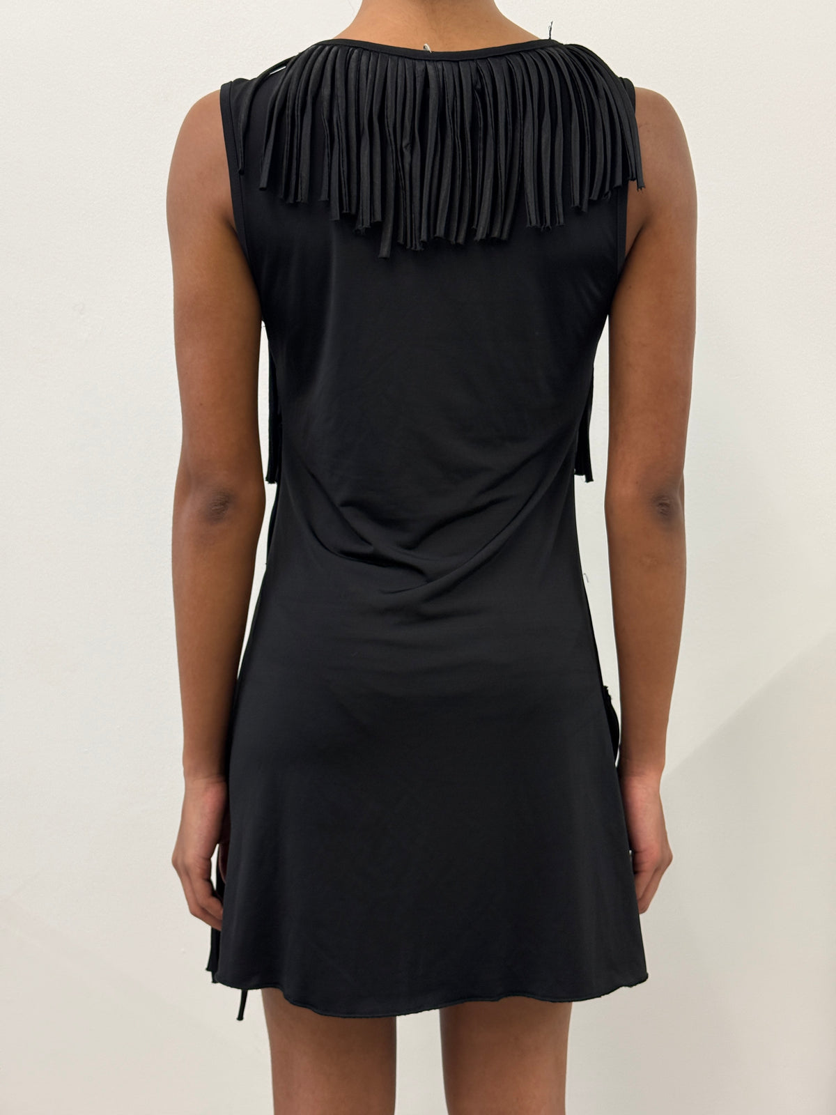 BLACK FRINGE SLEEVELESS DRESS