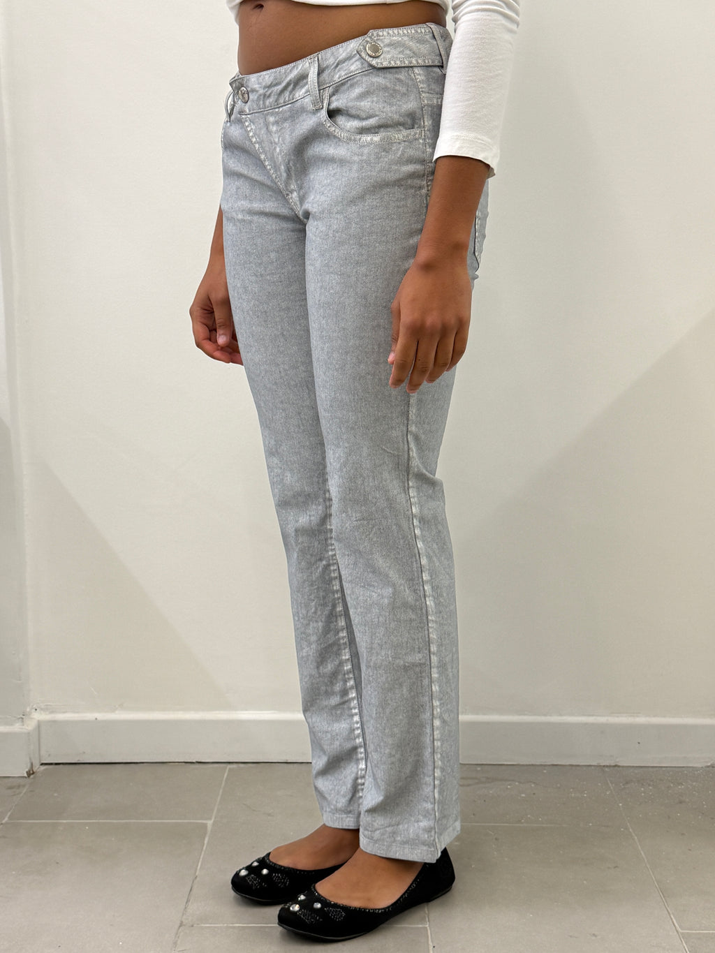 GREY ASYMMETRIC BUTTONS PANTS