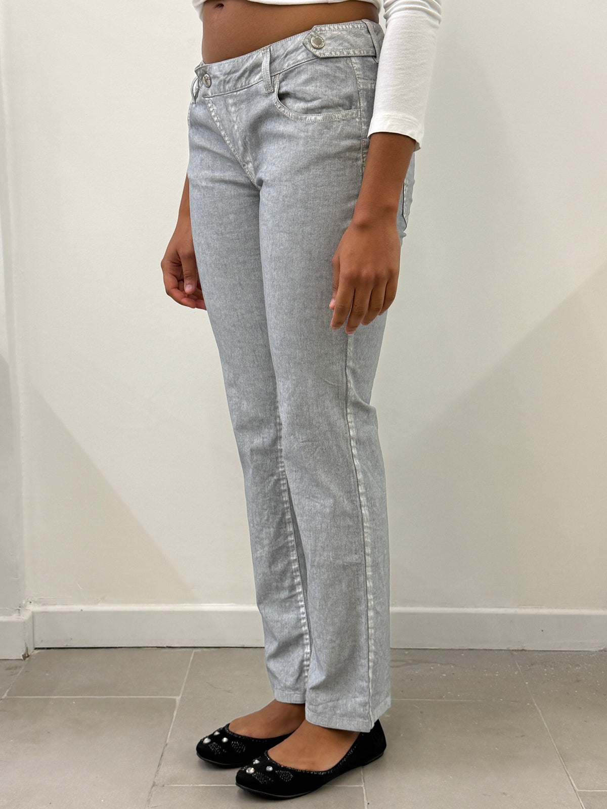 GREY ASYMMETRIC BUTTONS PANTS
