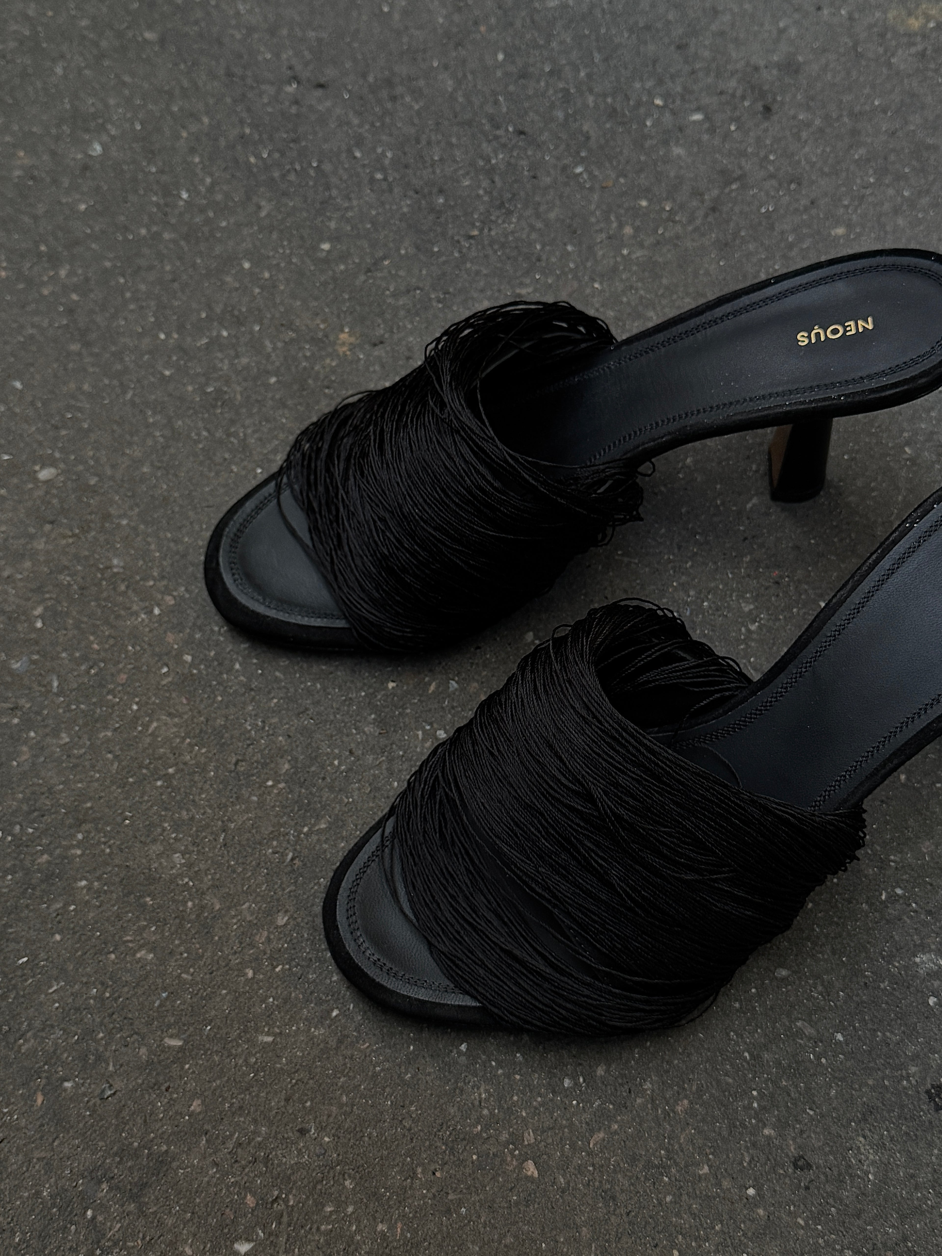 FRINGED SATIN MULES