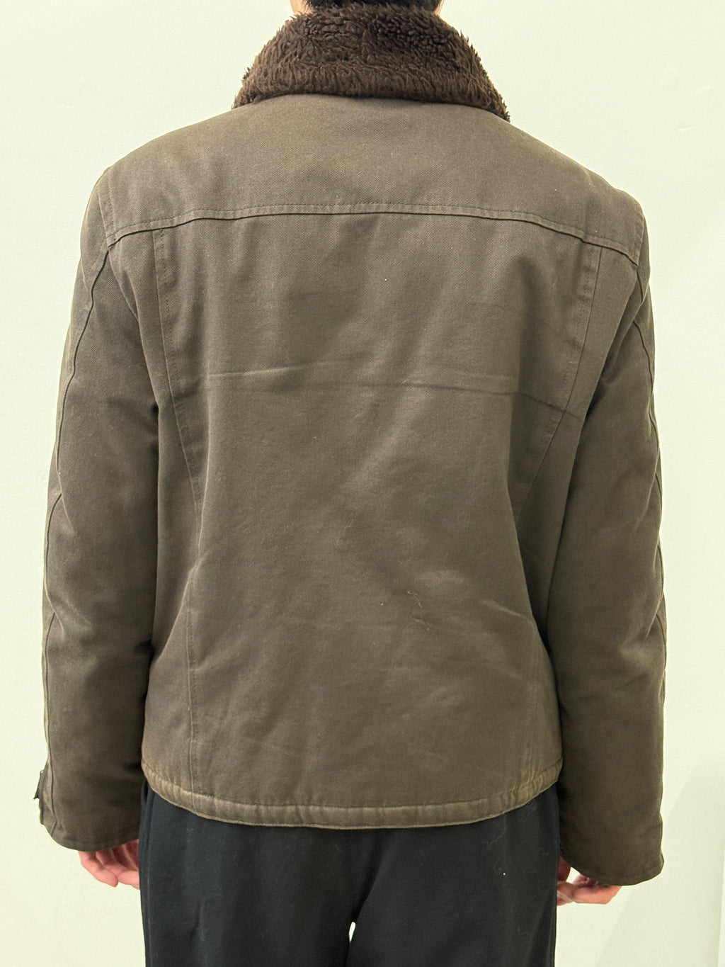BROWN ASYMMETRIC ZIP SHEARLING COLLAR JACKET