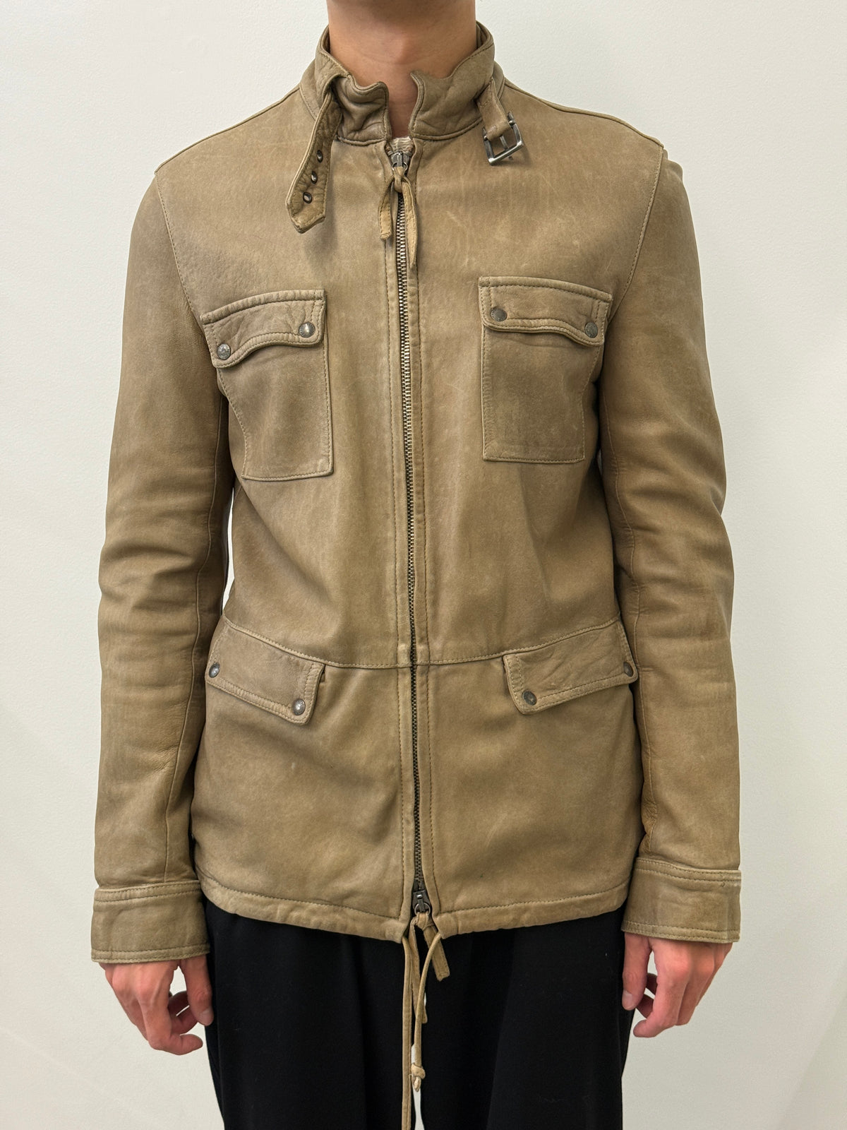 BEIGE CARGO LEATHER JACKET