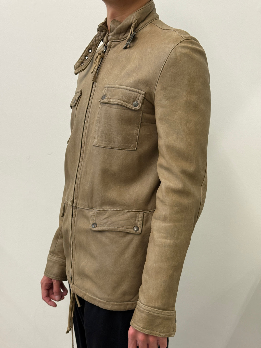 BEIGE CARGO LEATHER JACKET