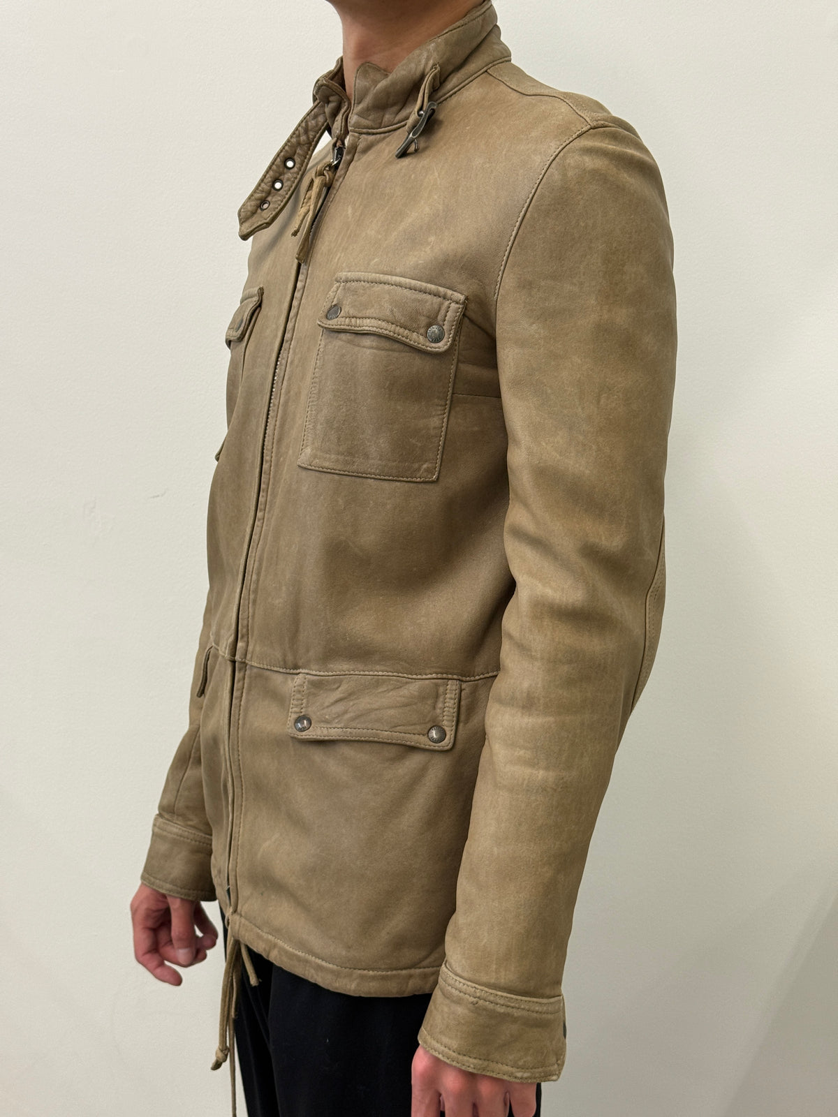 BEIGE CARGO LEATHER JACKET