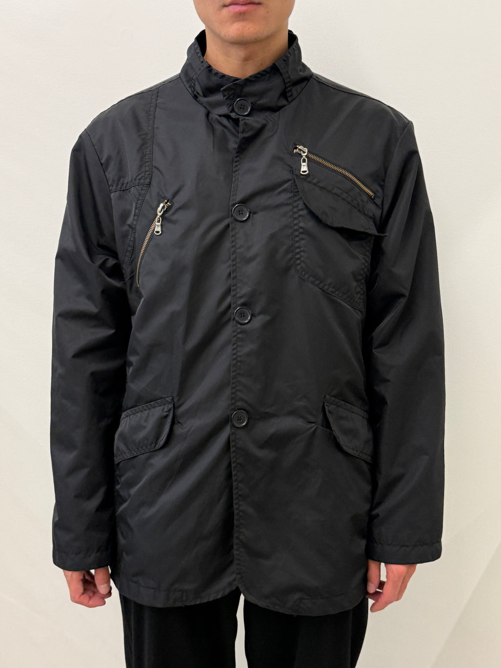 BLACK ZIP BUTTON UP NYLON JACKET