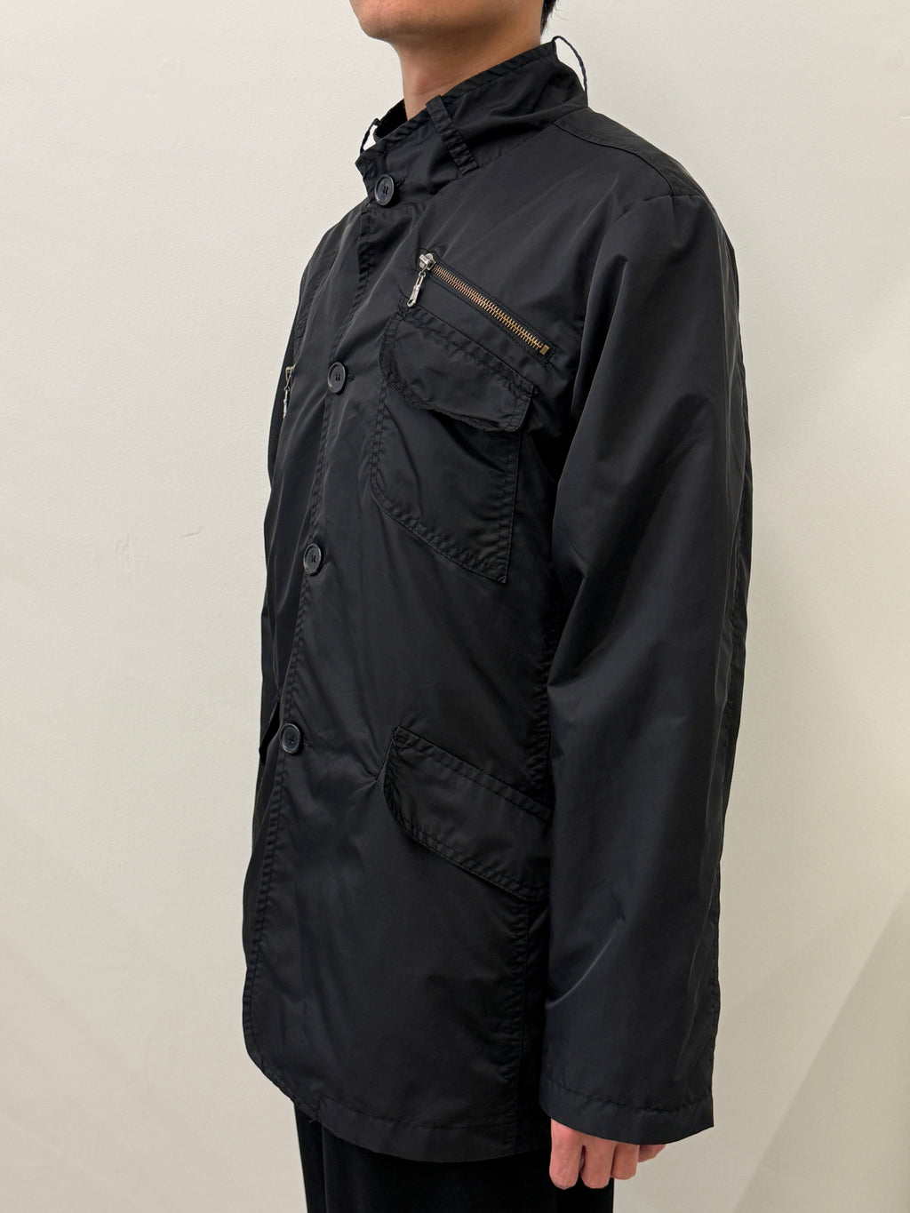 BLACK ZIP BUTTON UP NYLON JACKET