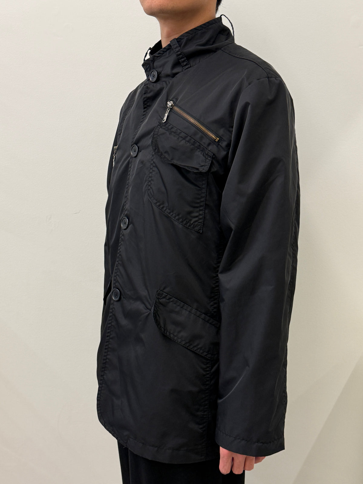 BLACK ZIP BUTTON UP NYLON JACKET