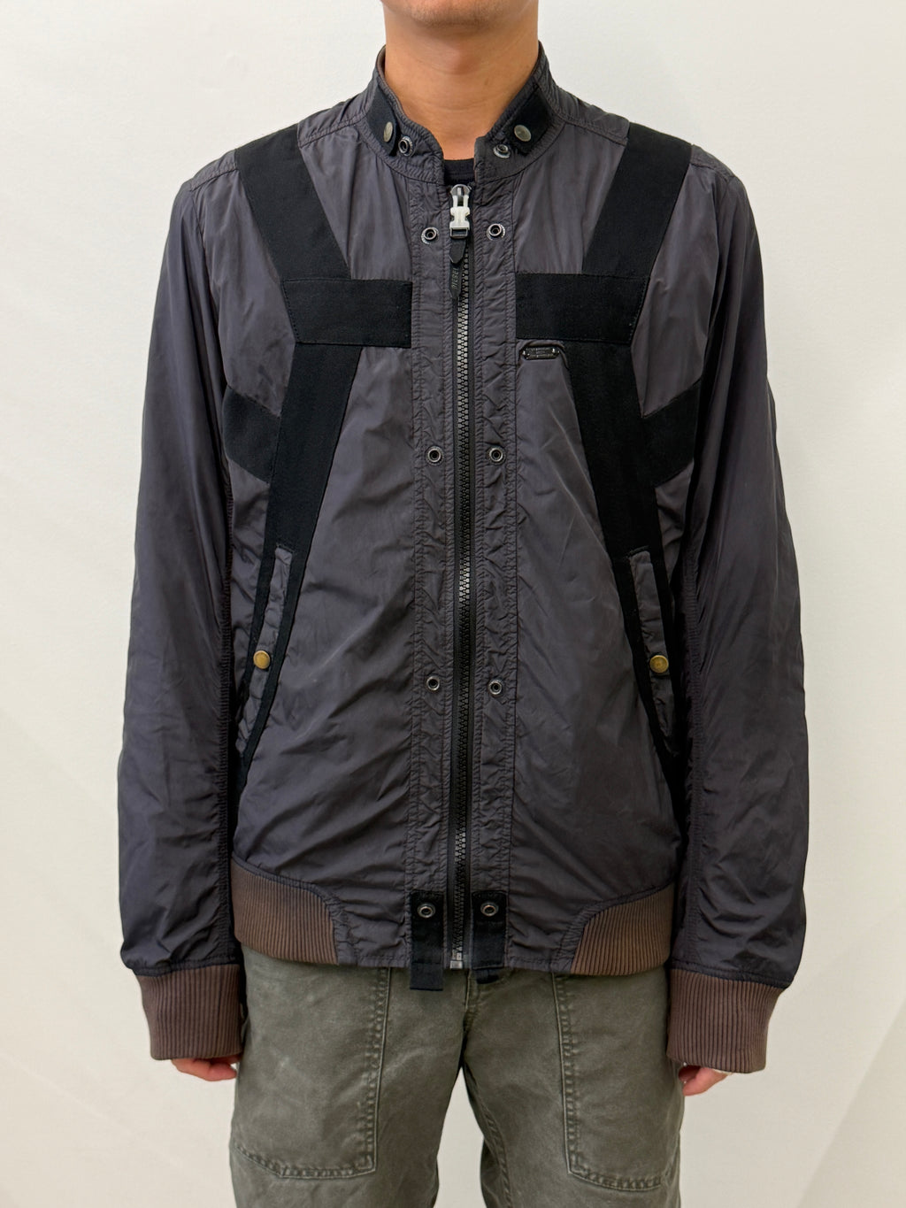 DIESEL BLACK HARNESS STRAP BOMBER JACKET