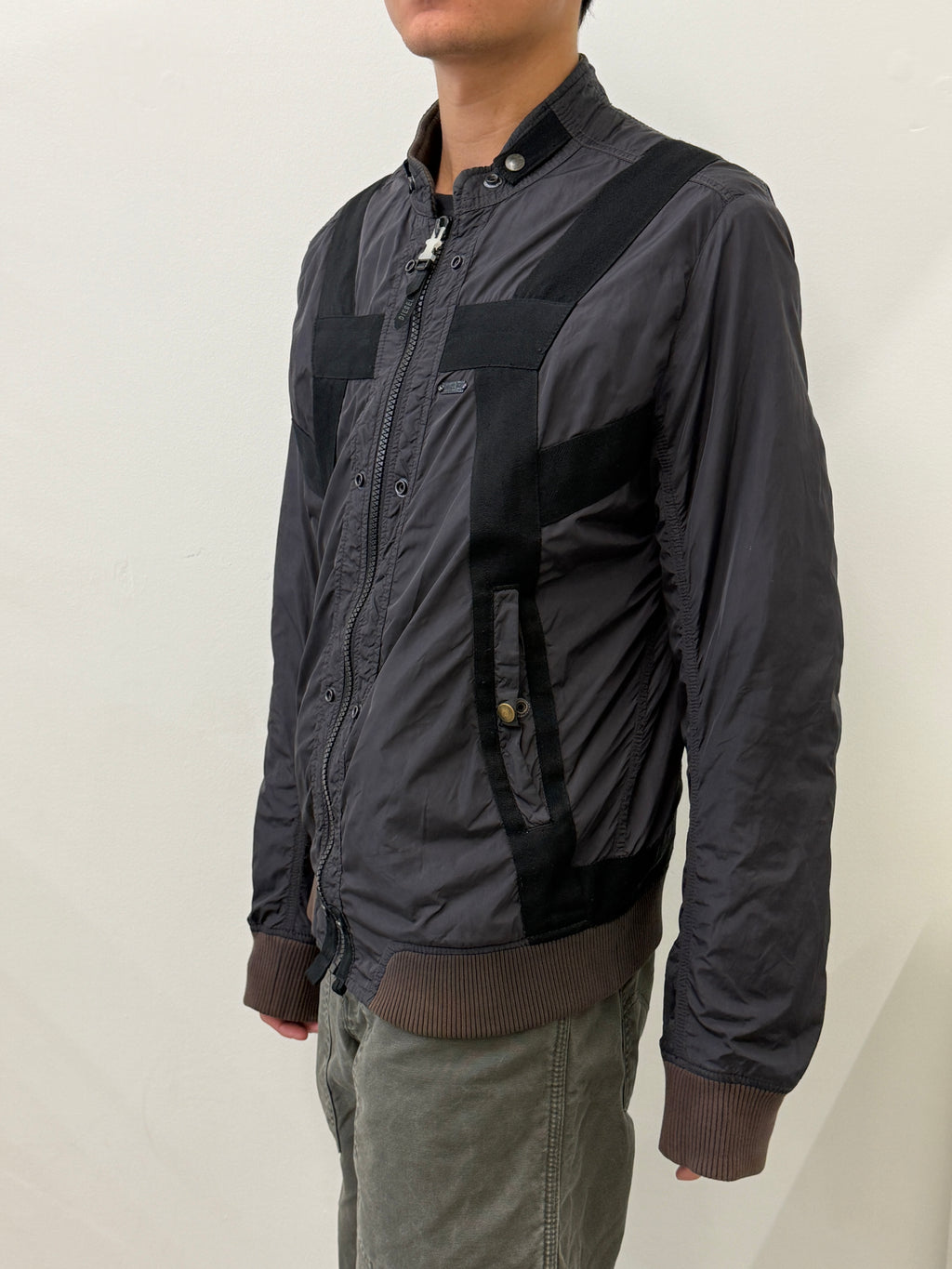 DIESEL BLACK HARNESS STRAP BOMBER JACKET
