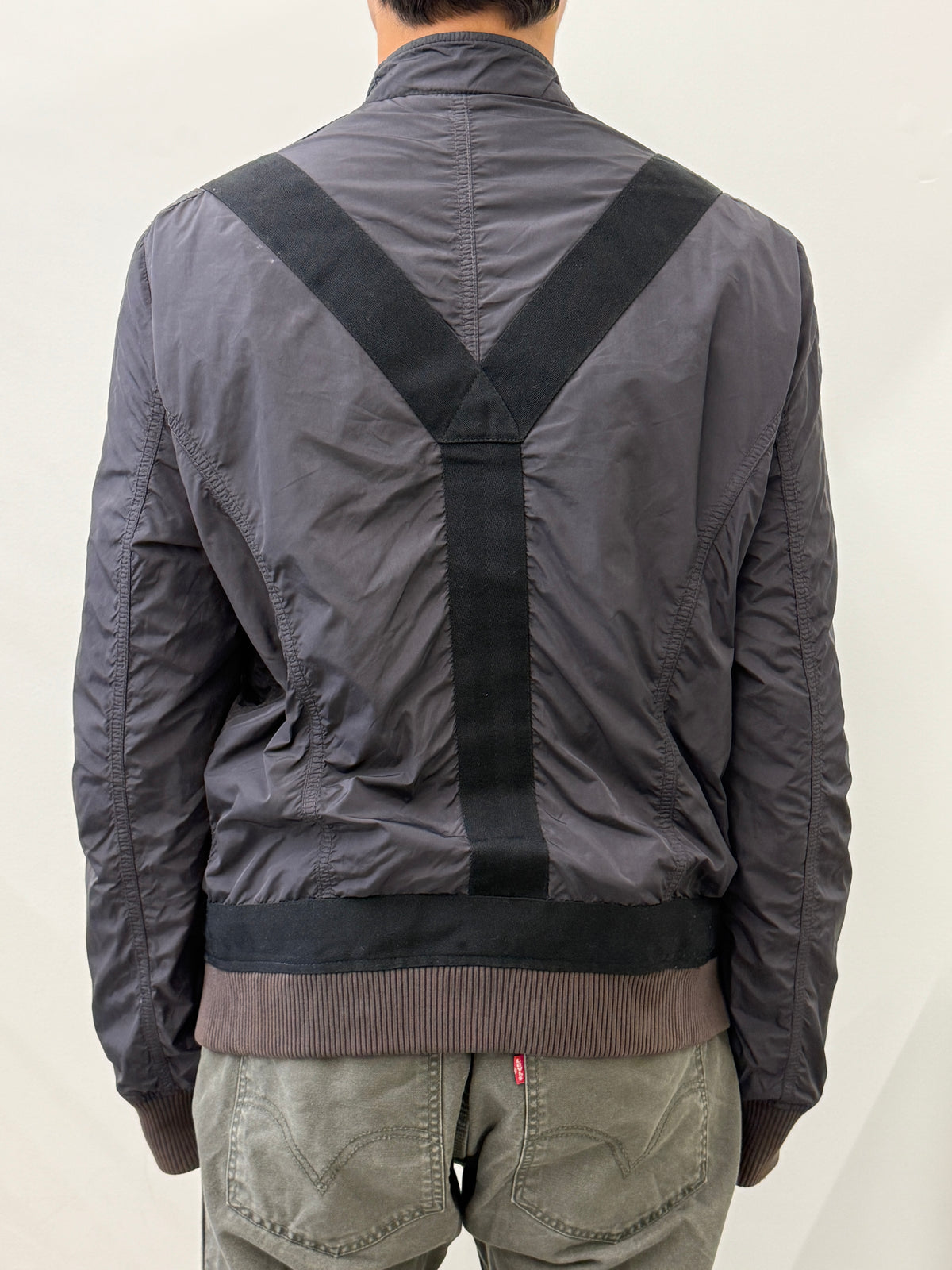 DIESEL BLACK HARNESS STRAP BOMBER JACKET