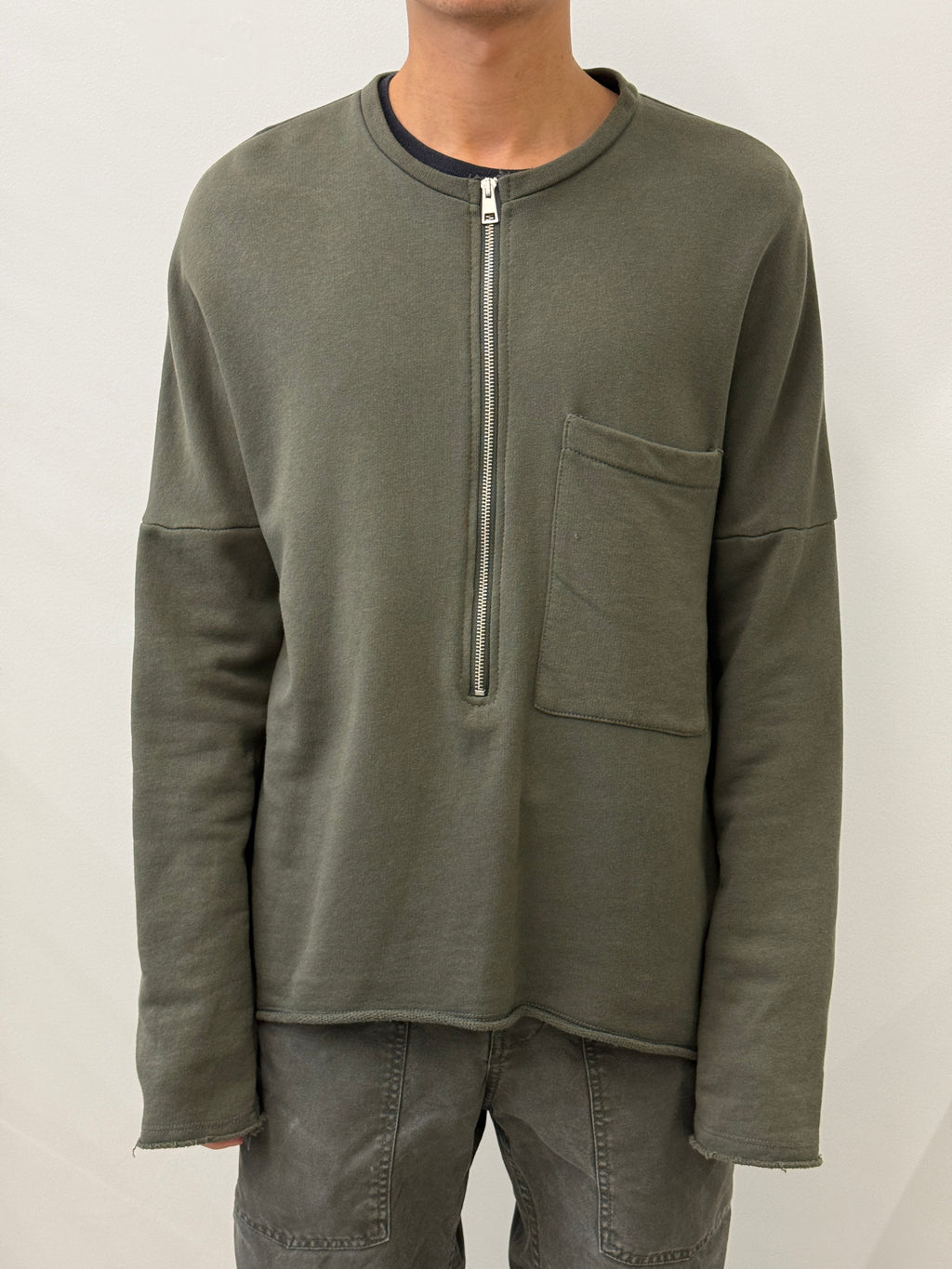 KHAKI HALF ZIP SWEATER