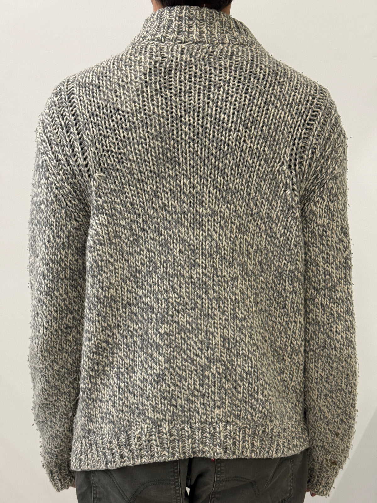 GREY AND CREAM KNITTED DOUBLE ZIP SWEATER
