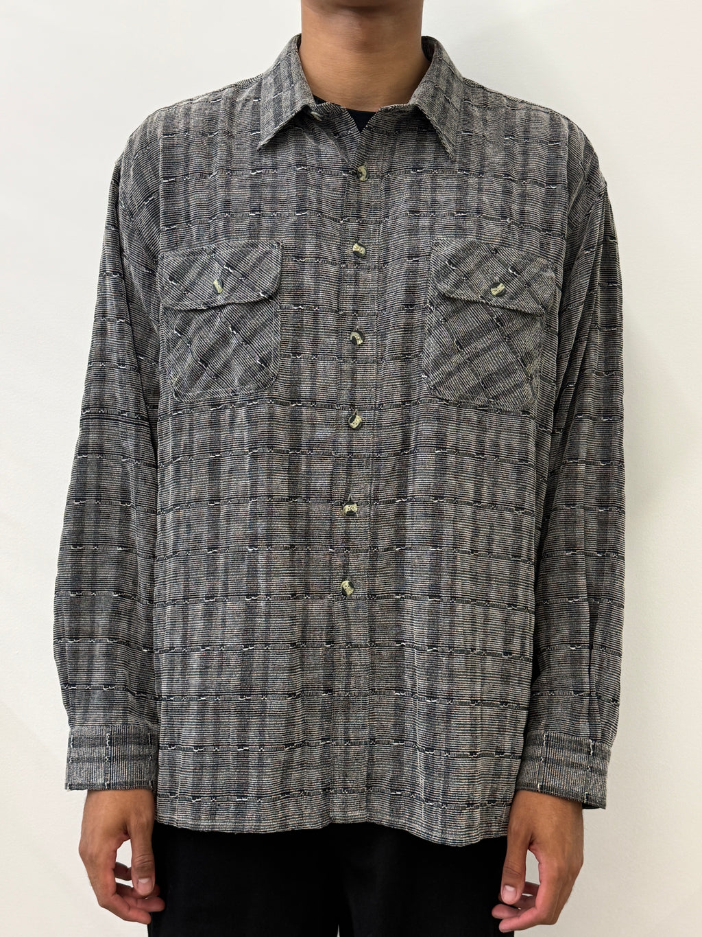 GREY CHECKERED FRONT POCKETS SHIRT