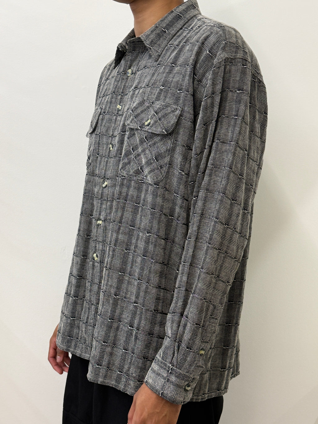 GREY CHECKERED FRONT POCKETS SHIRT