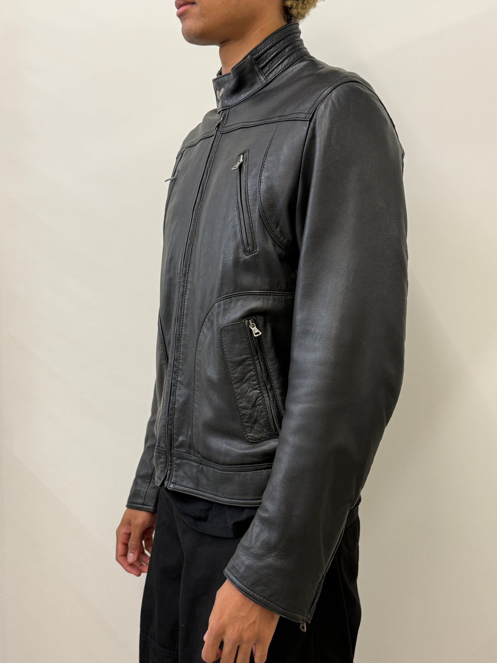MULTIZIPPED BLACK LEATHER JACKET