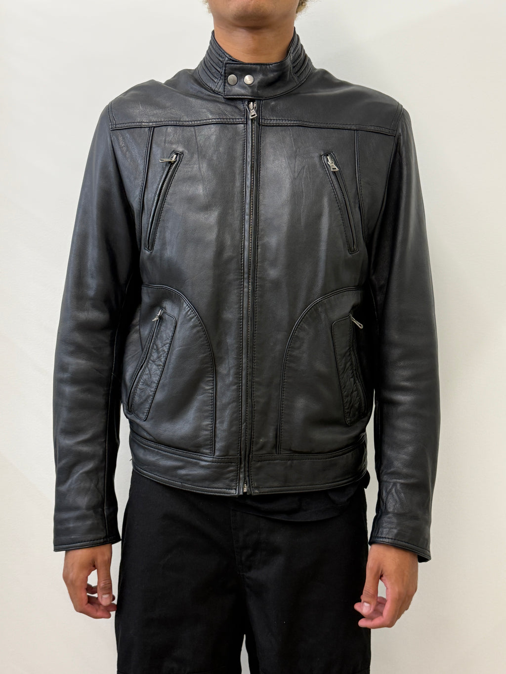 MULTIZIPPED BLACK LEATHER JACKET