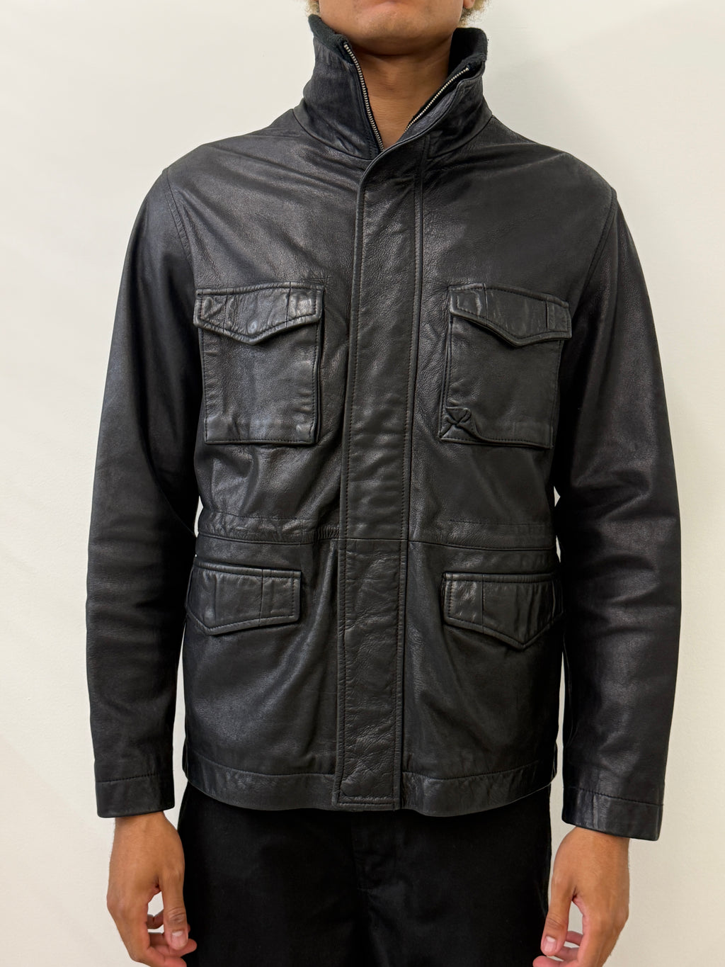 M65 BLACK HIGH COLLAR LEATHER JACKET