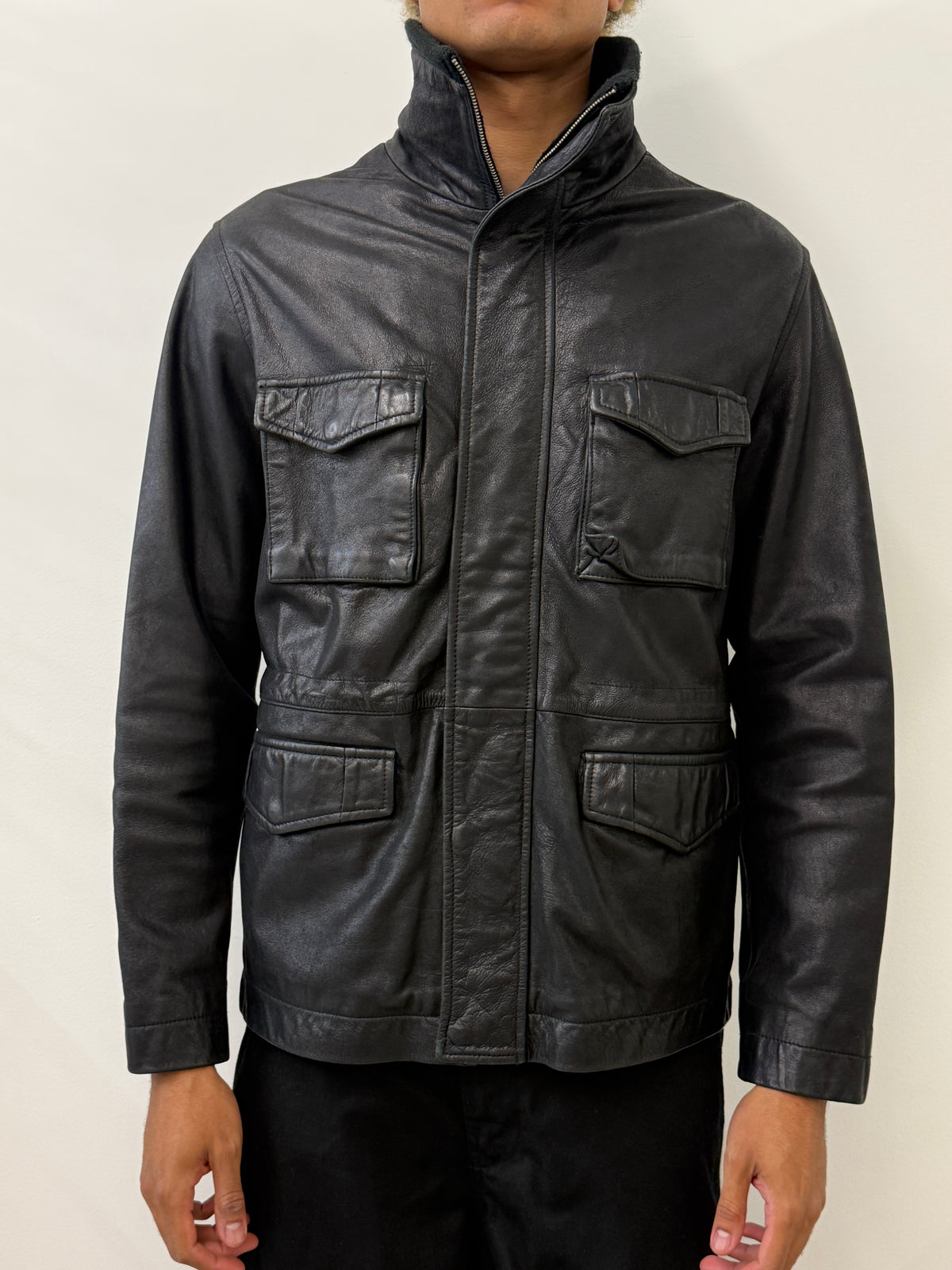 M65 BLACK HIGH COLLAR LEATHER JACKET