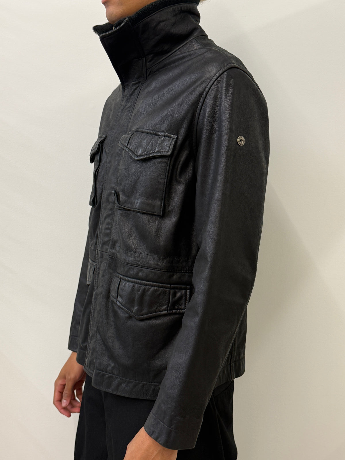 M65 BLACK HIGH COLLAR LEATHER JACKET