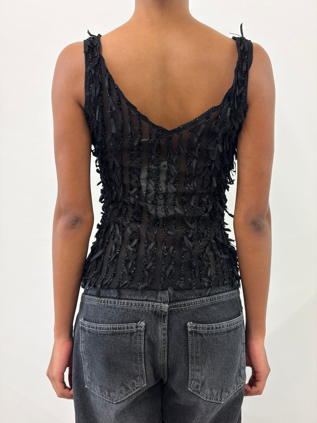 BLACK SHINY FRINGES TOP