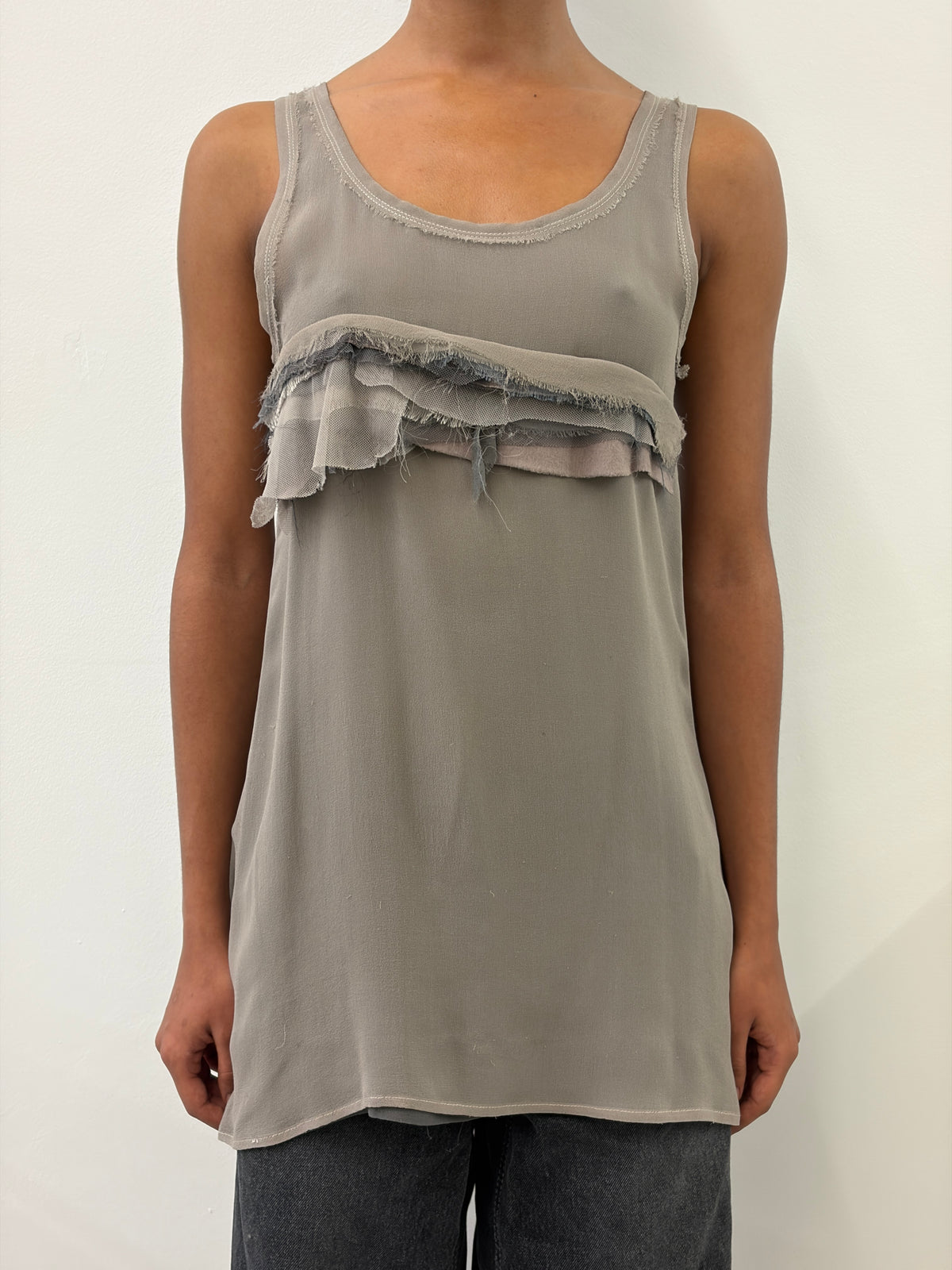 TAUPE RUFFLES DETAILS TOP
