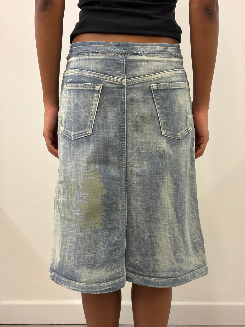 FADED BLUE BLEACHED DENIM EFFECT SKIRT
