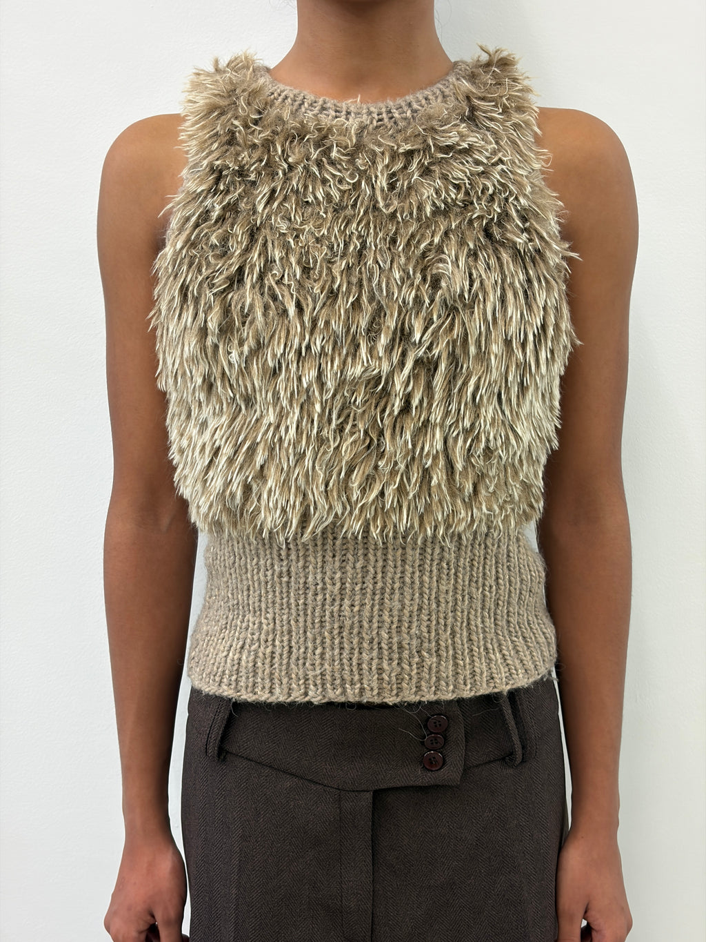 BEIGE FUR SLEEVELESS VEST