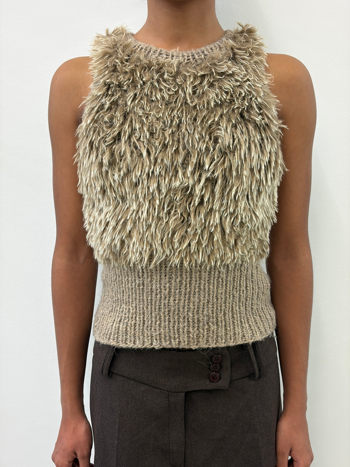 BEIGE FUR SLEEVELESS VEST