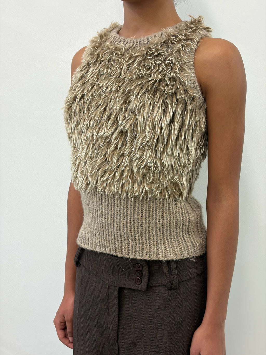 BEIGE FUR SLEEVELESS VEST
