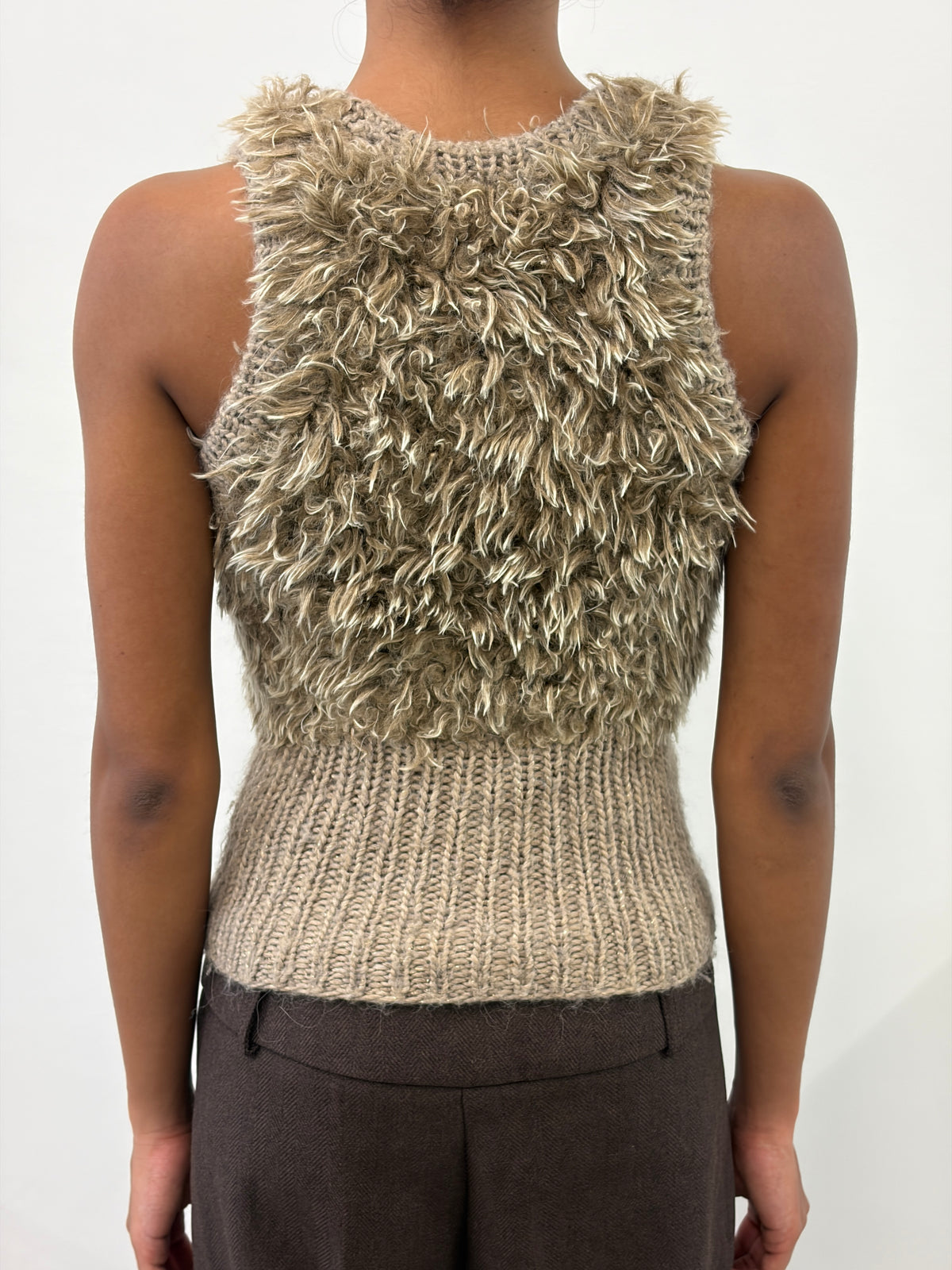 BEIGE FUR SLEEVELESS VEST