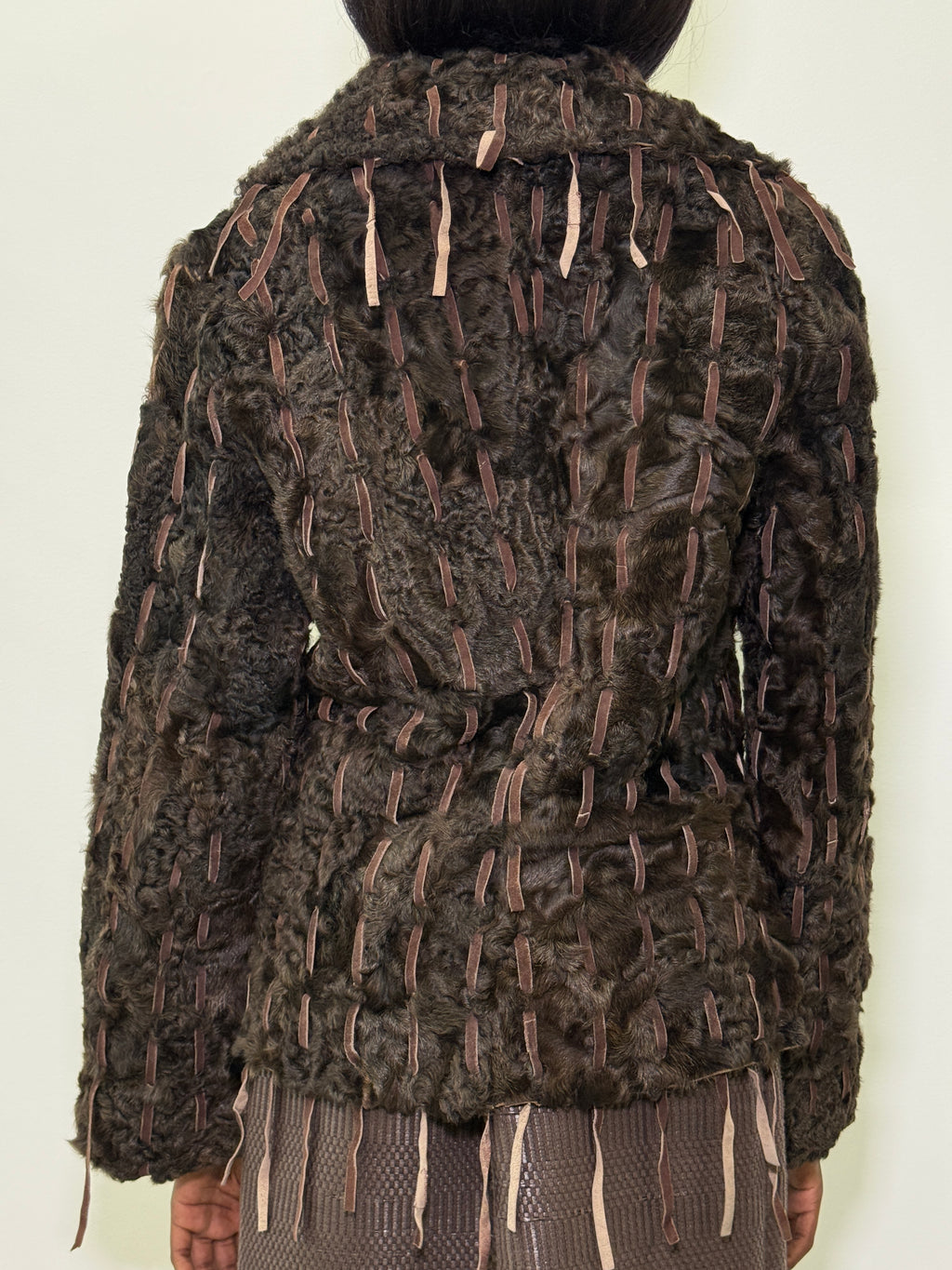 BROWN FUR LEATHER FRINGES JACKET