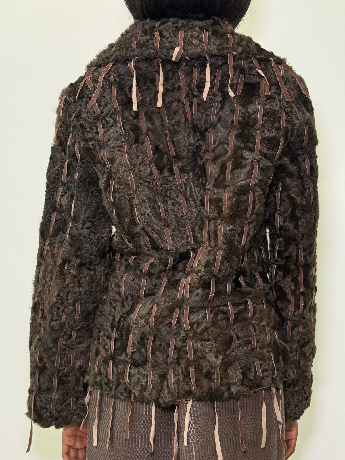 BROWN FUR LEATHER FRINGES JACKET