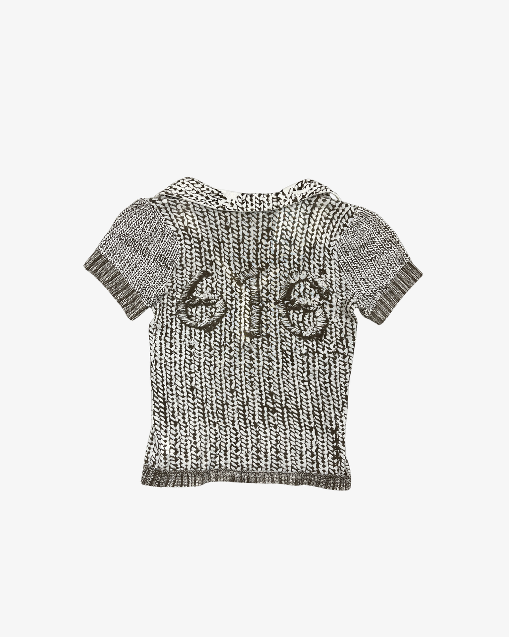 WHITE & BROWN PRINTED BRAIDED V-NECK TOP
