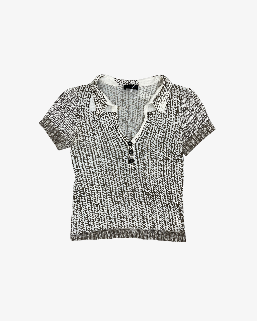 WHITE & BROWN PRINTED BRAIDED V-NECK TOP