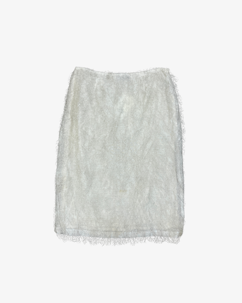 WHITE FRINGE TEXTURED MIDI SKIRT
