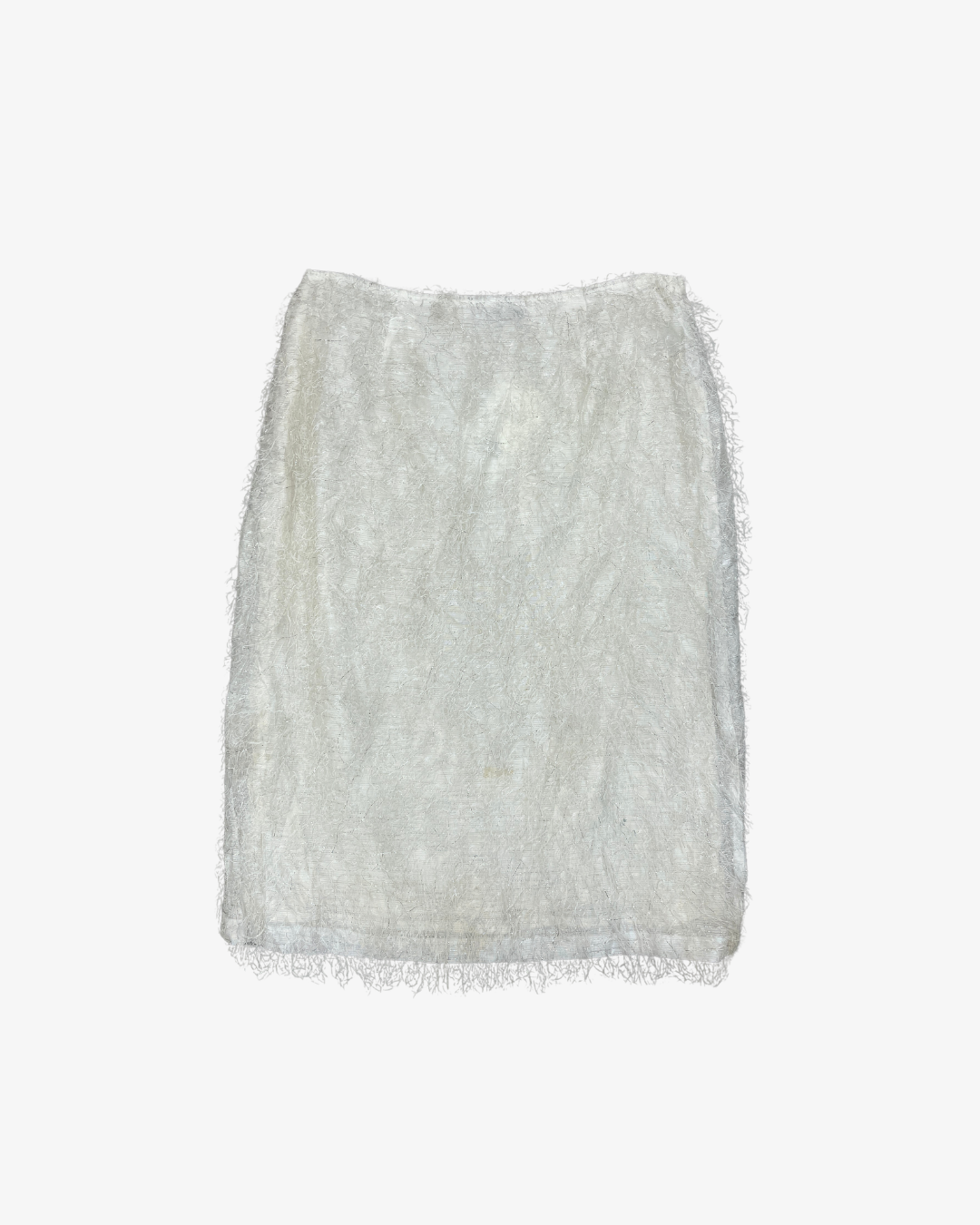 WHITE FRINGE TEXTURED MIDI SKIRT