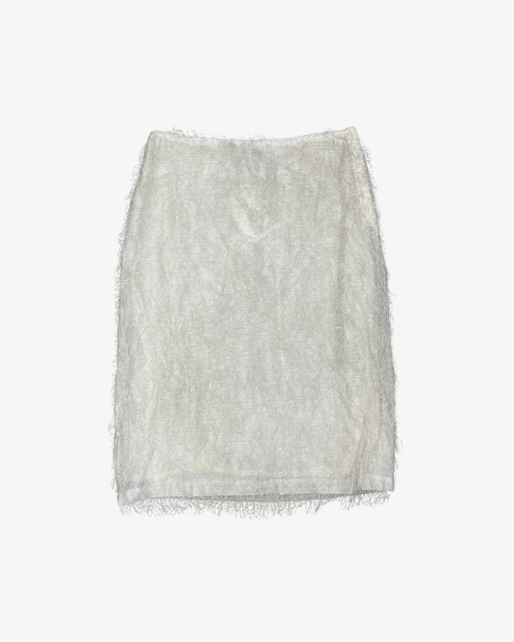 WHITE FRINGE TEXTURED MIDI SKIRT