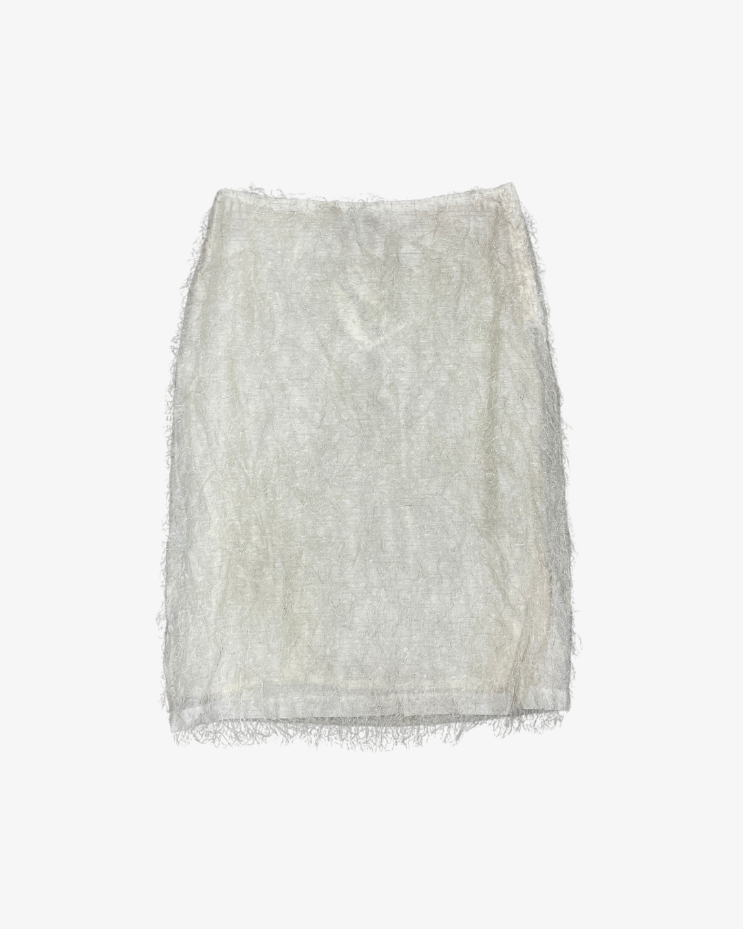 WHITE FRINGE TEXTURED MIDI SKIRT