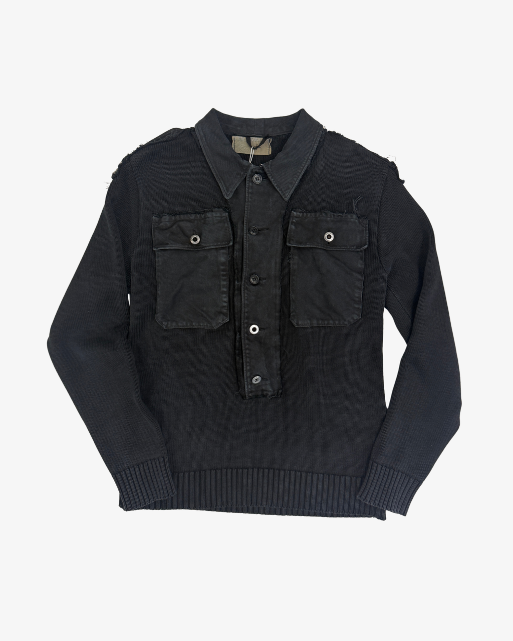 BLACK KNITTED BUTTONS HEAVY POLO