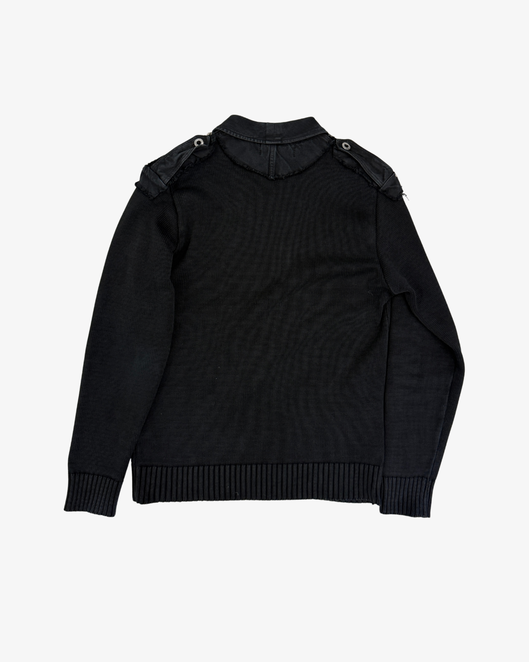 BLACK KNITTED BUTTONS HEAVY POLO