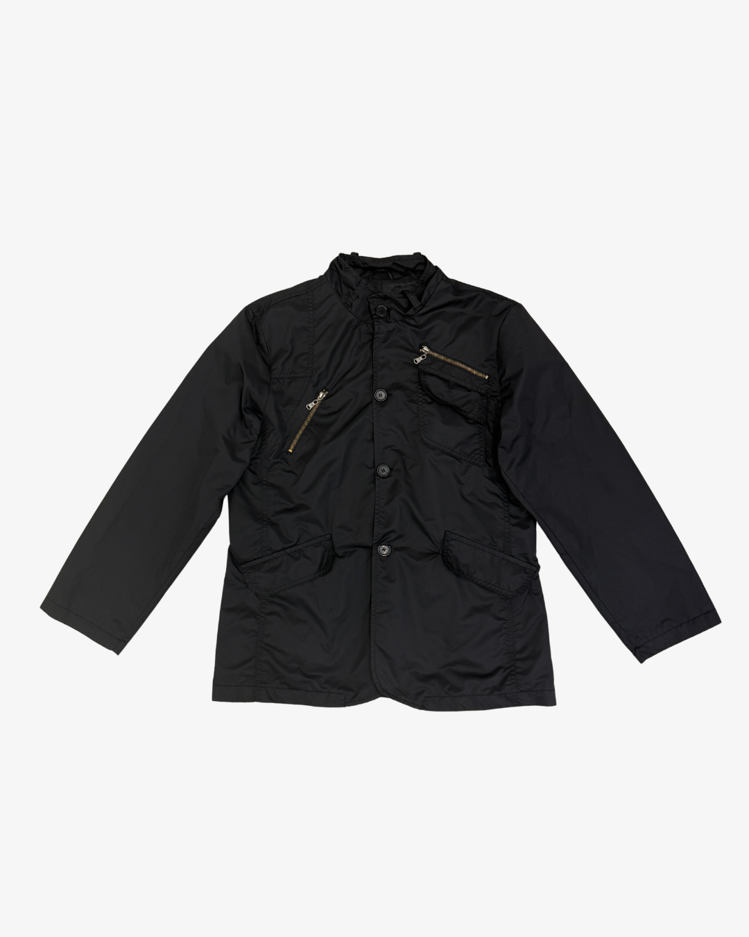 BLACK ZIP BUTTON UP NYLON JACKET