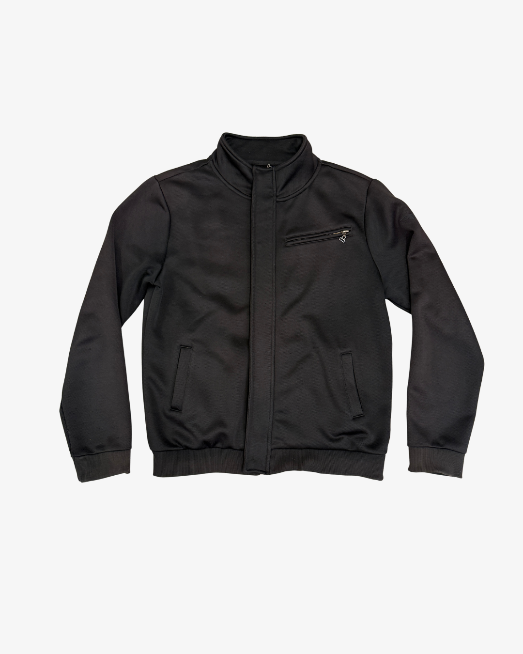 BLACK HIGH-COLLAR FRONT POCKET JACKET