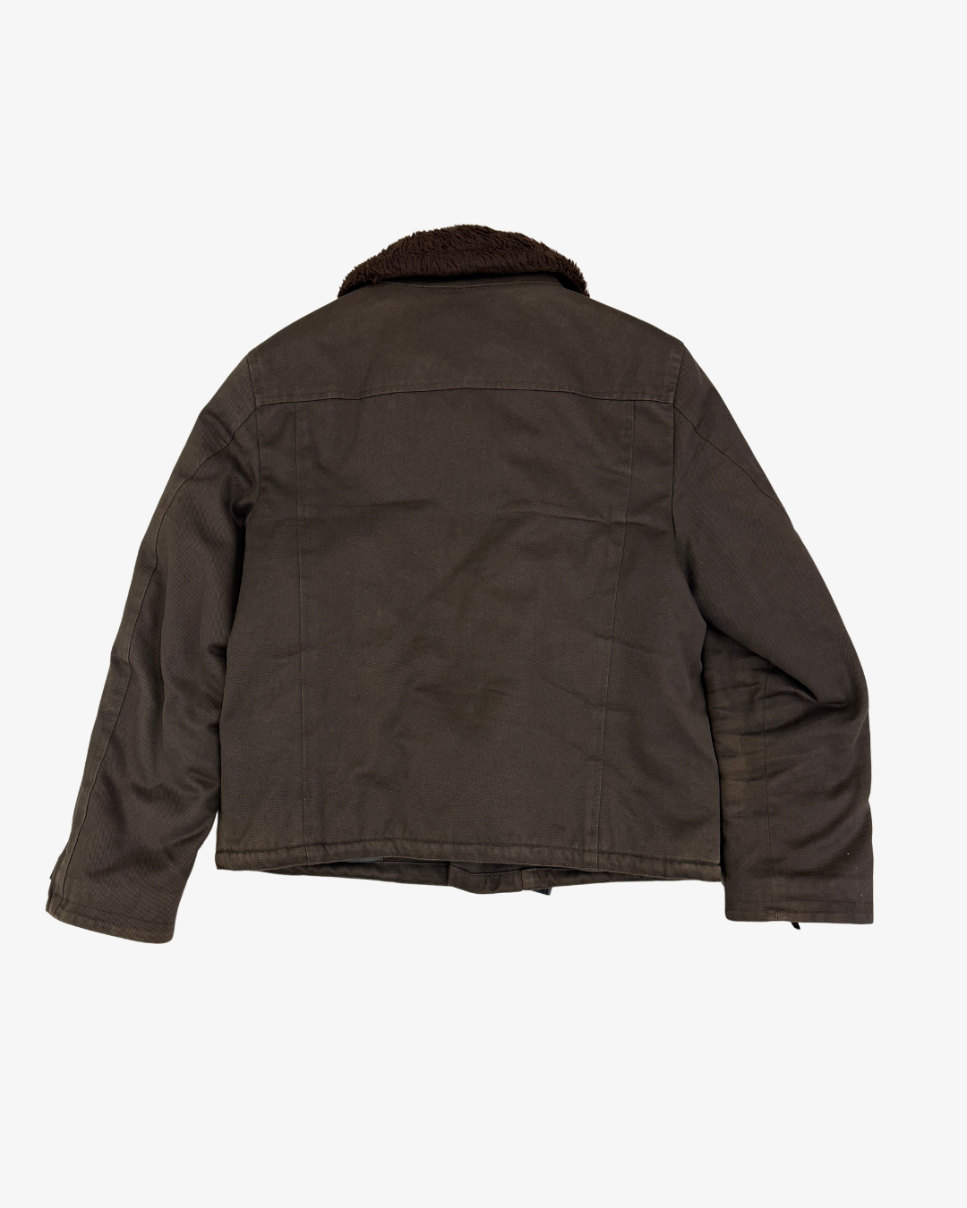 BROWN ASYMMETRIC ZIP SHEARLING COLLAR JACKET