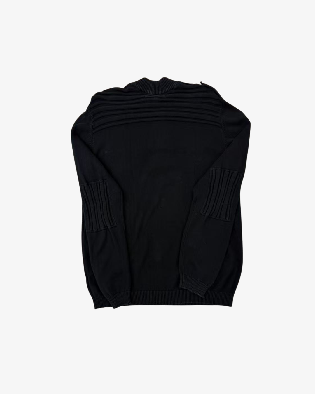 BLACK QUATER-ZIP RIBBED POCKETS SWEAT