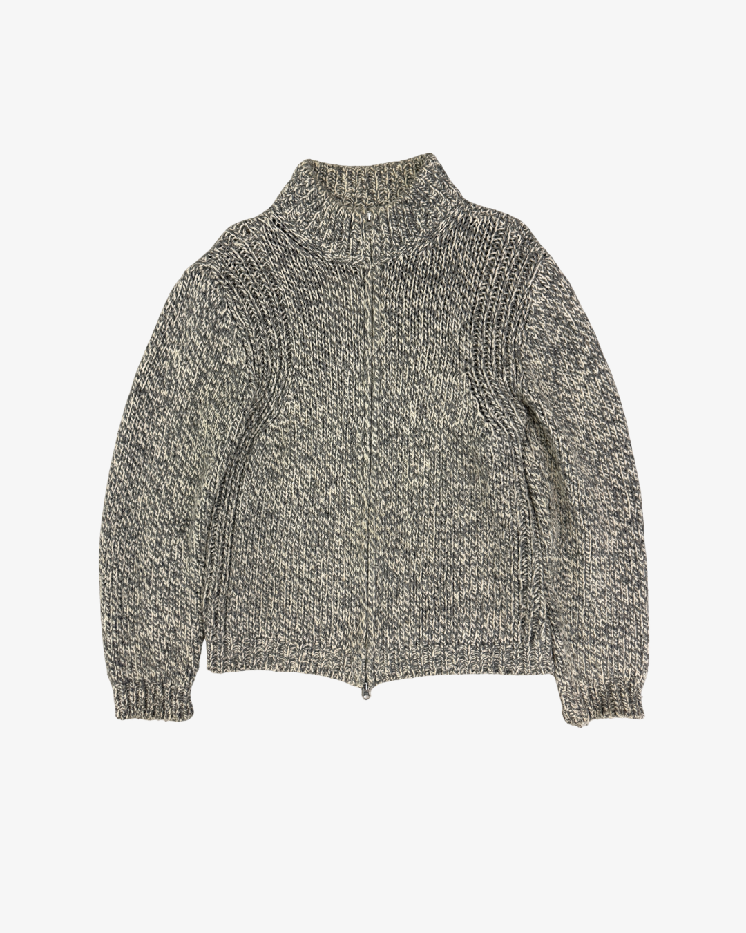 GREY AND CREAM KNITTED DOUBLE ZIP SWEATER