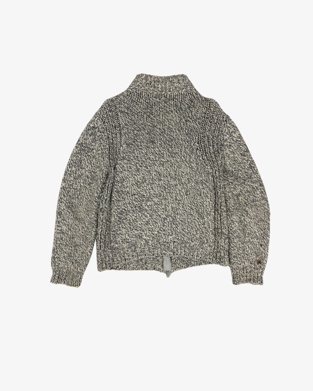 GREY AND CREAM KNITTED DOUBLE ZIP SWEATER