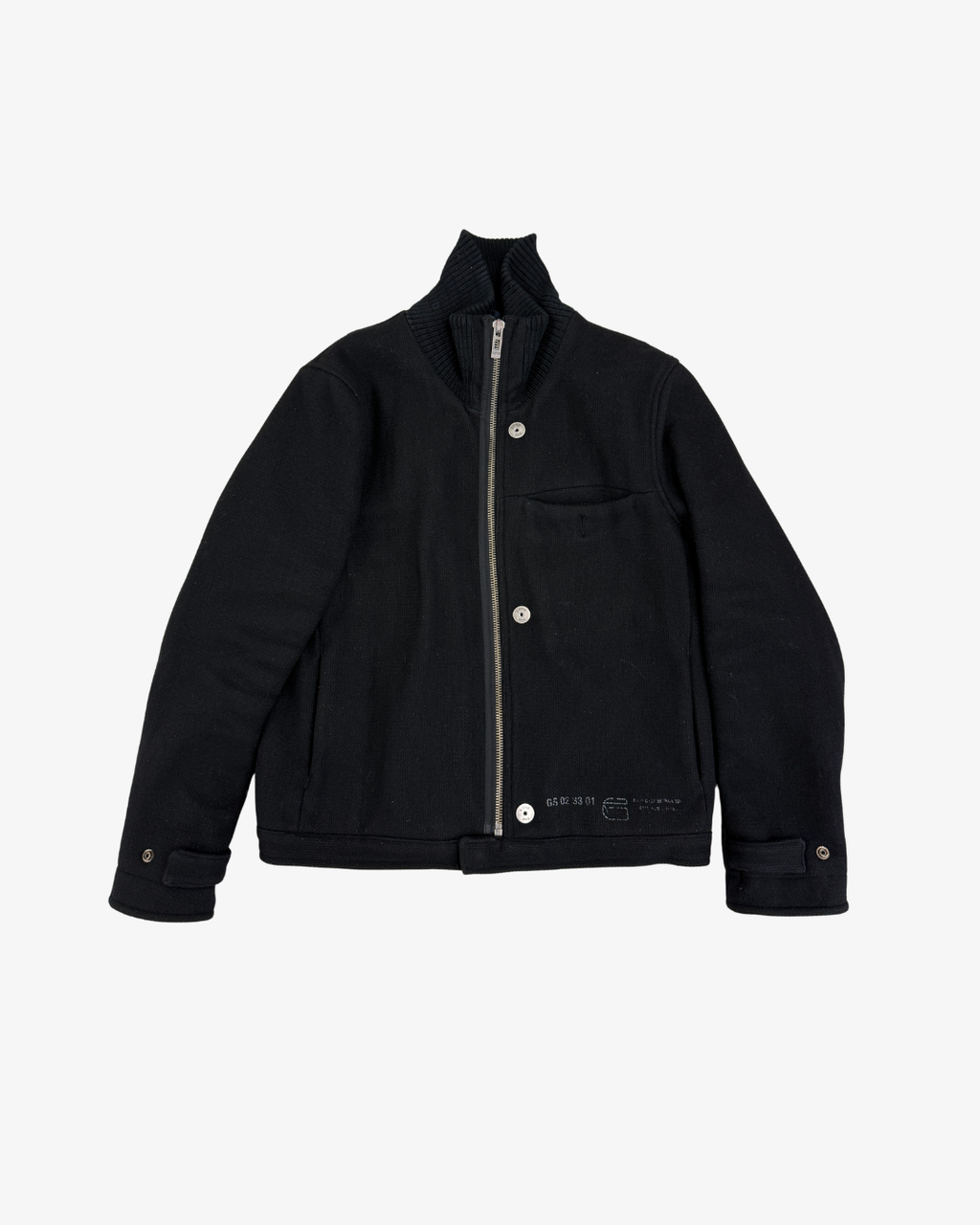 BLACK HIGH-COLLAR WOOL ZIP JACKET