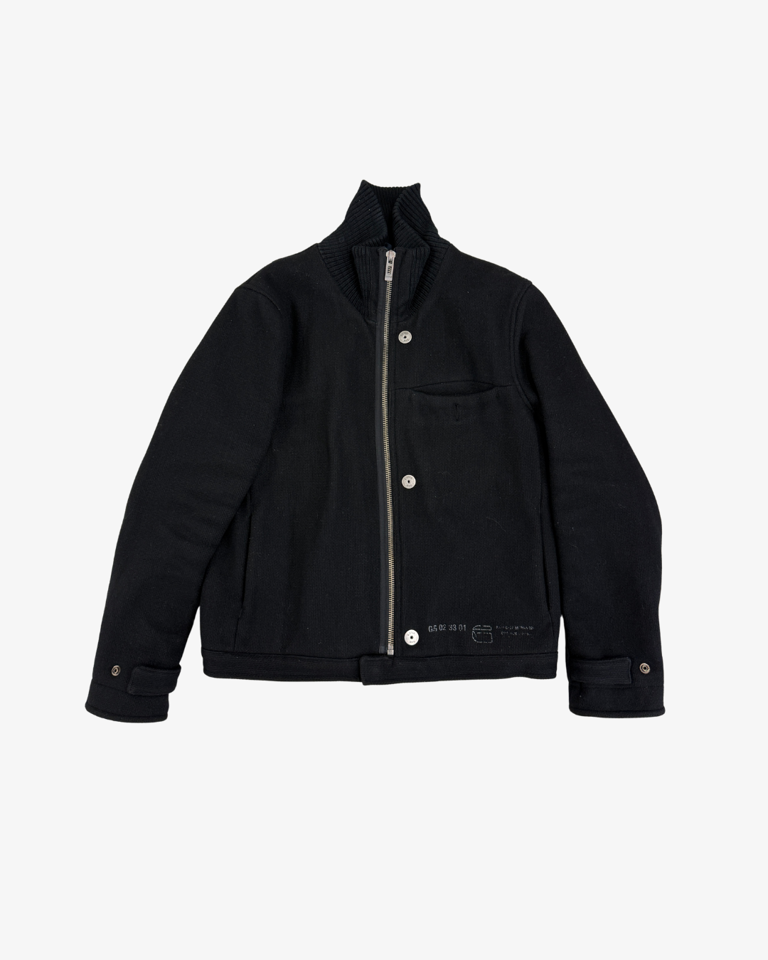 BLACK HIGH-COLLAR WOOL ZIP JACKET