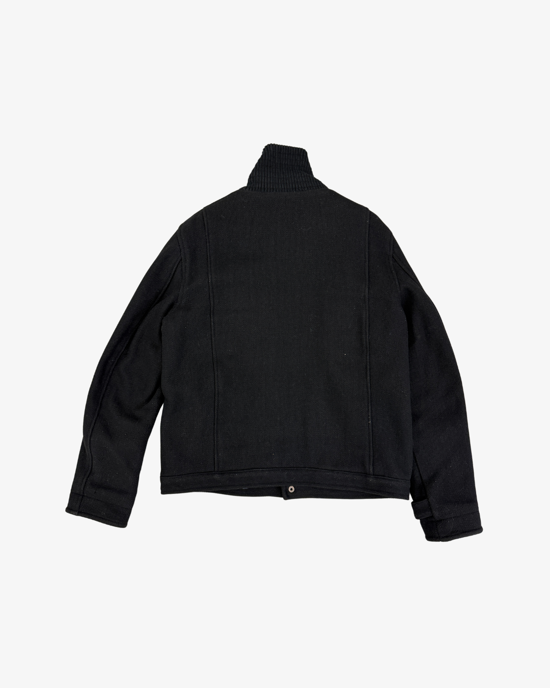 BLACK HIGH-COLLAR WOOL ZIP JACKET