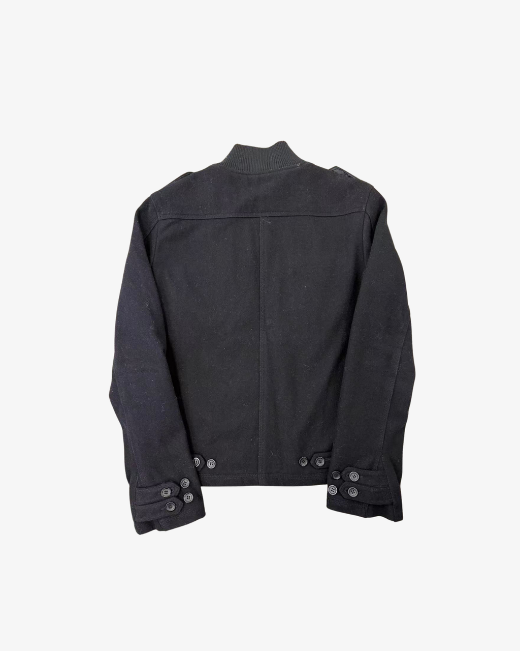 BLACK WOOL ZIPPERD POCKETS JACKET